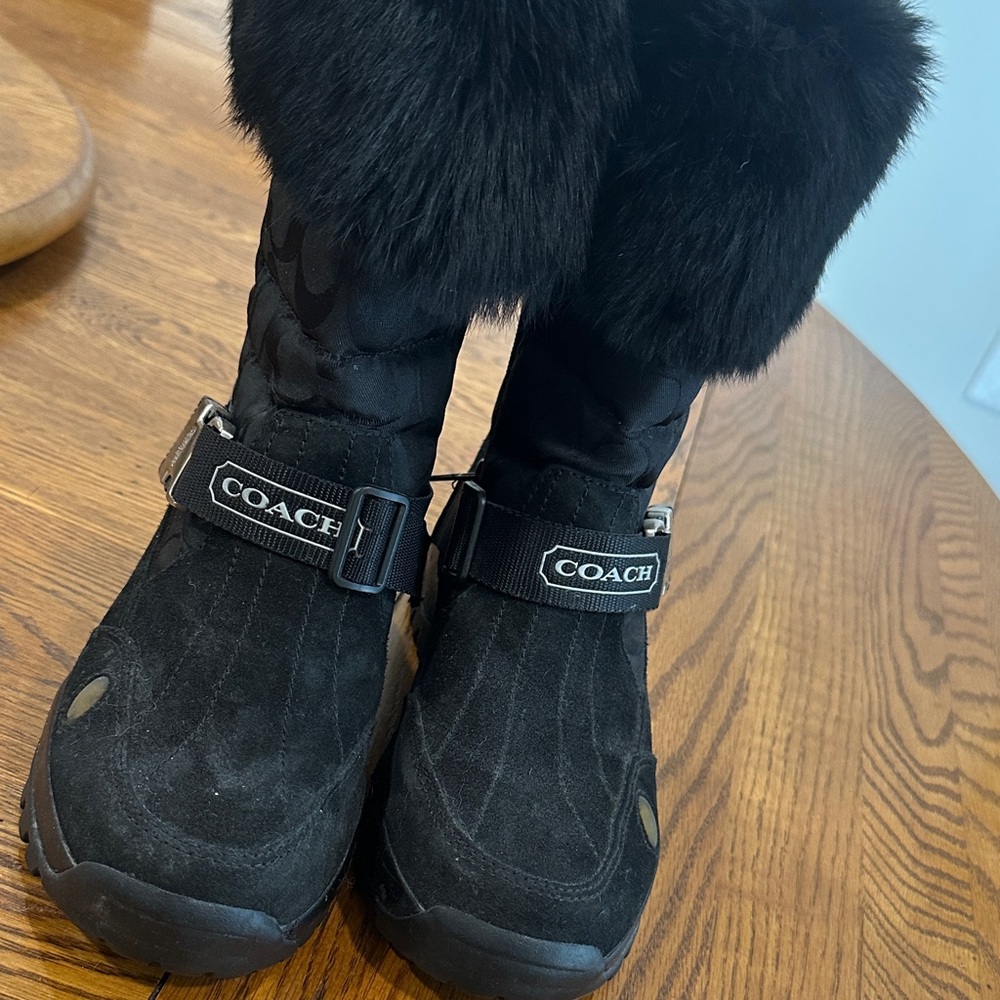 Coach Black Fur-Trimmed Boots